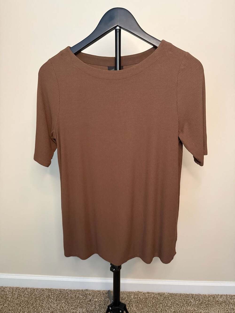 J.Jill‎ Wearever Collection Ribbed Short Sleeve Top Brown Size S